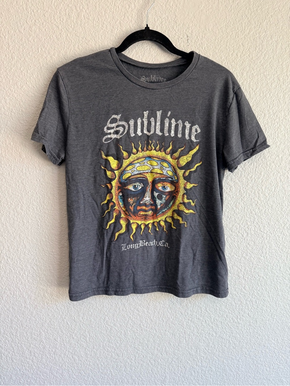 Sublime Sunface Graphic Tee - Charcoal with Yellow Sun medium